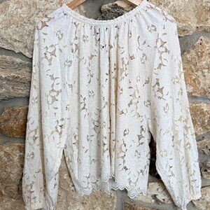 Free People Airy Cream Ivory Floral Lace Blouse Top, Med